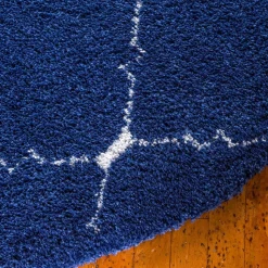 Runder Teppich in Dunkelblau & Creme Hochflor - Vimanco