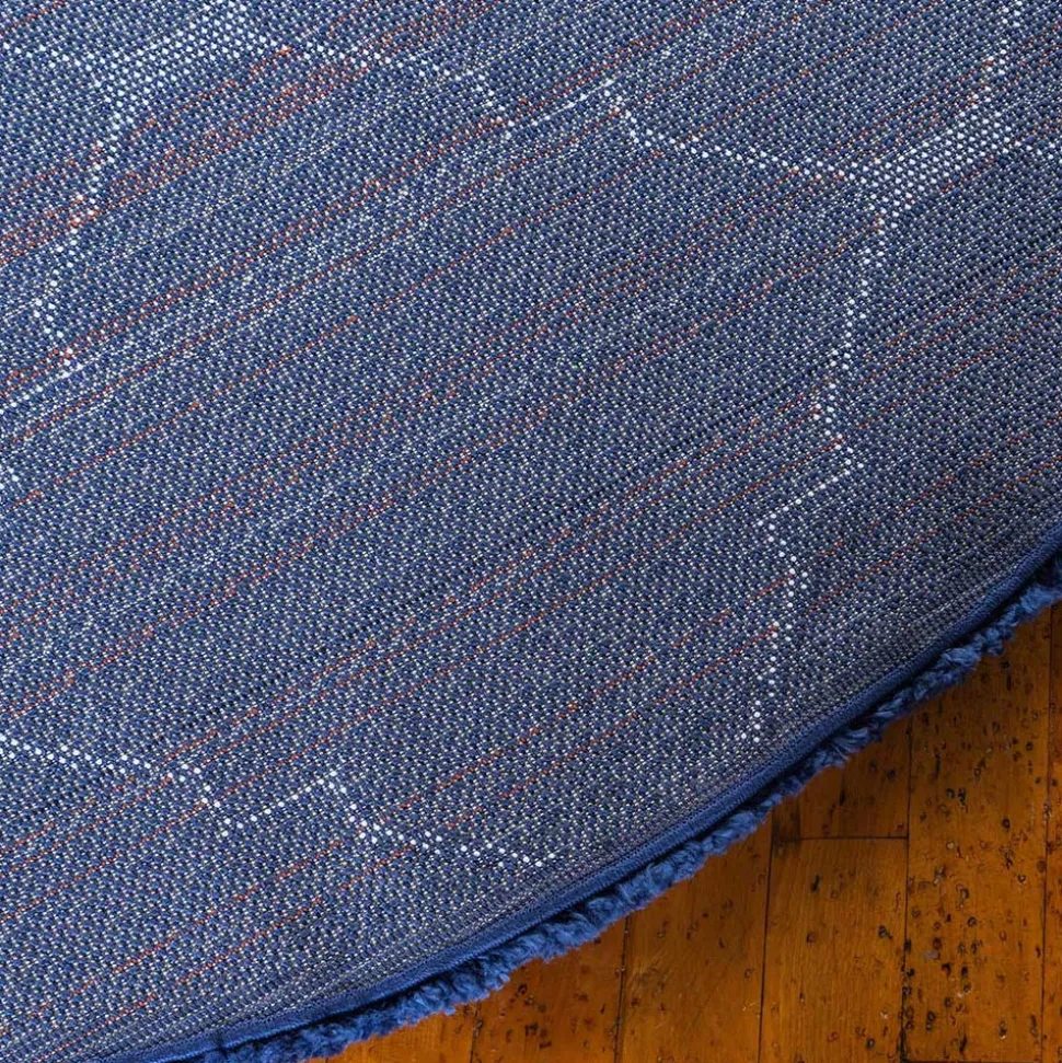 Runder Teppich in Dunkelblau & Creme Hochflor - Vimanco