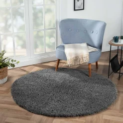 Runder Teppich mit hohem Flor in Grau - Montpa