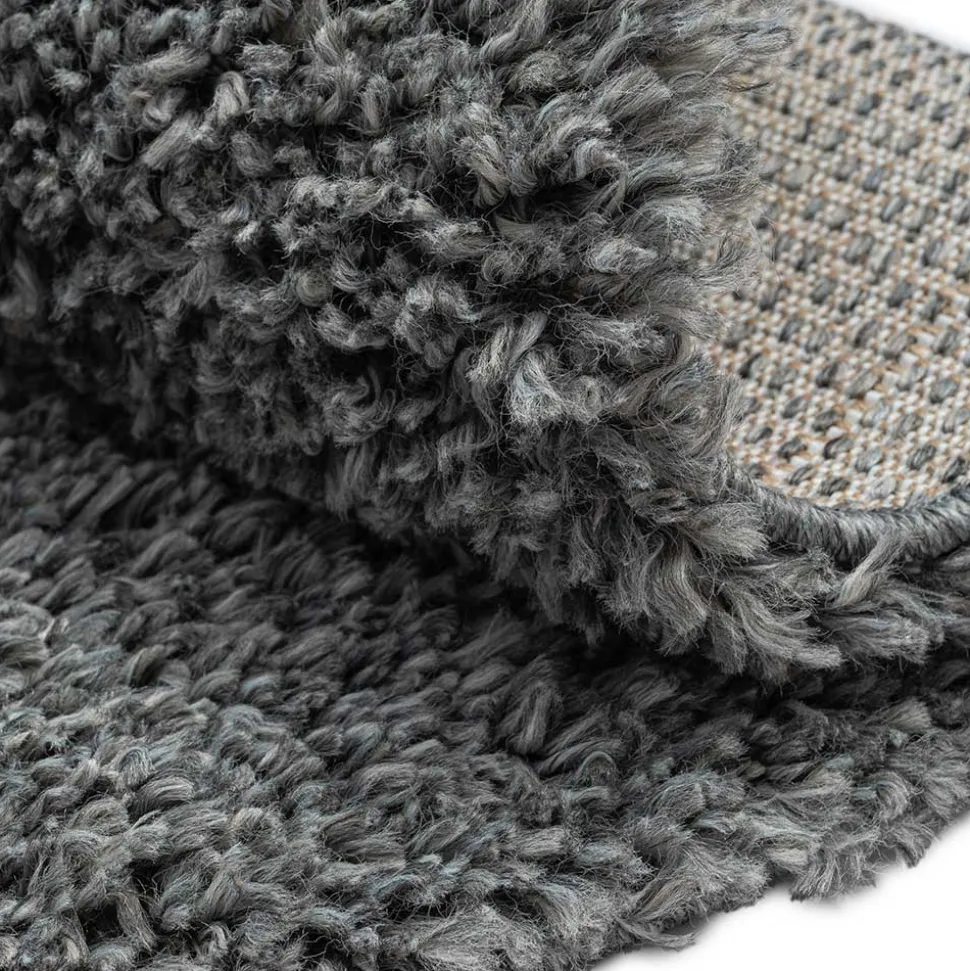 Runder Teppich mit hohem Flor in Grau - Montpa