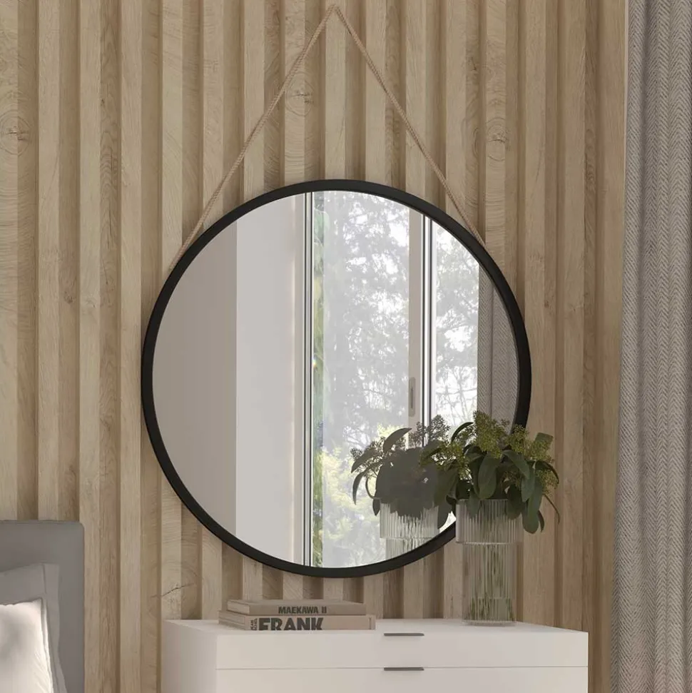 Runder Wandspiegel in Schwarz Metallrahmen - Gambrass