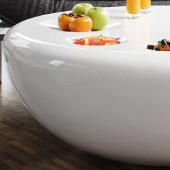 Runder Wohnzimmer Designtisch in Weiß glänzend - Profi
