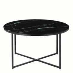 Runder Wohnzimmer Glastisch in Marmor Schwarz - Adiana
