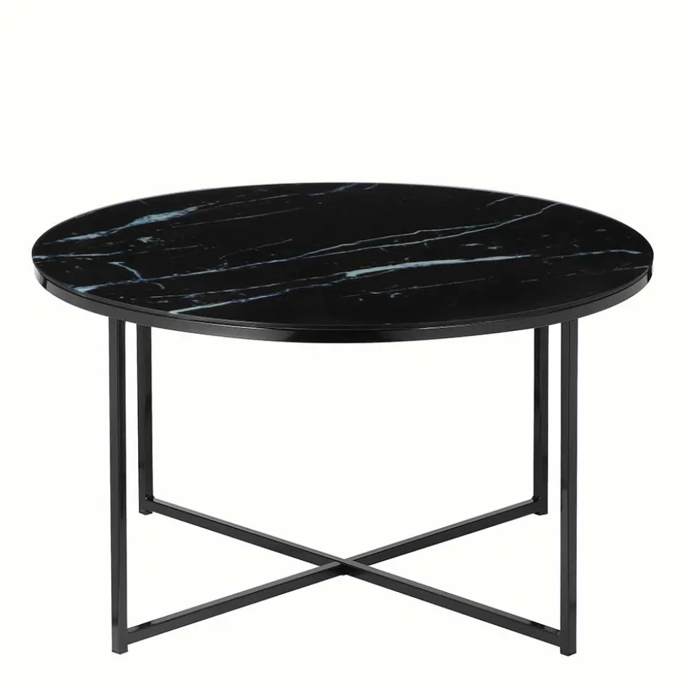 Runder Wohnzimmer Glastisch in Marmor Schwarz - Adiana
