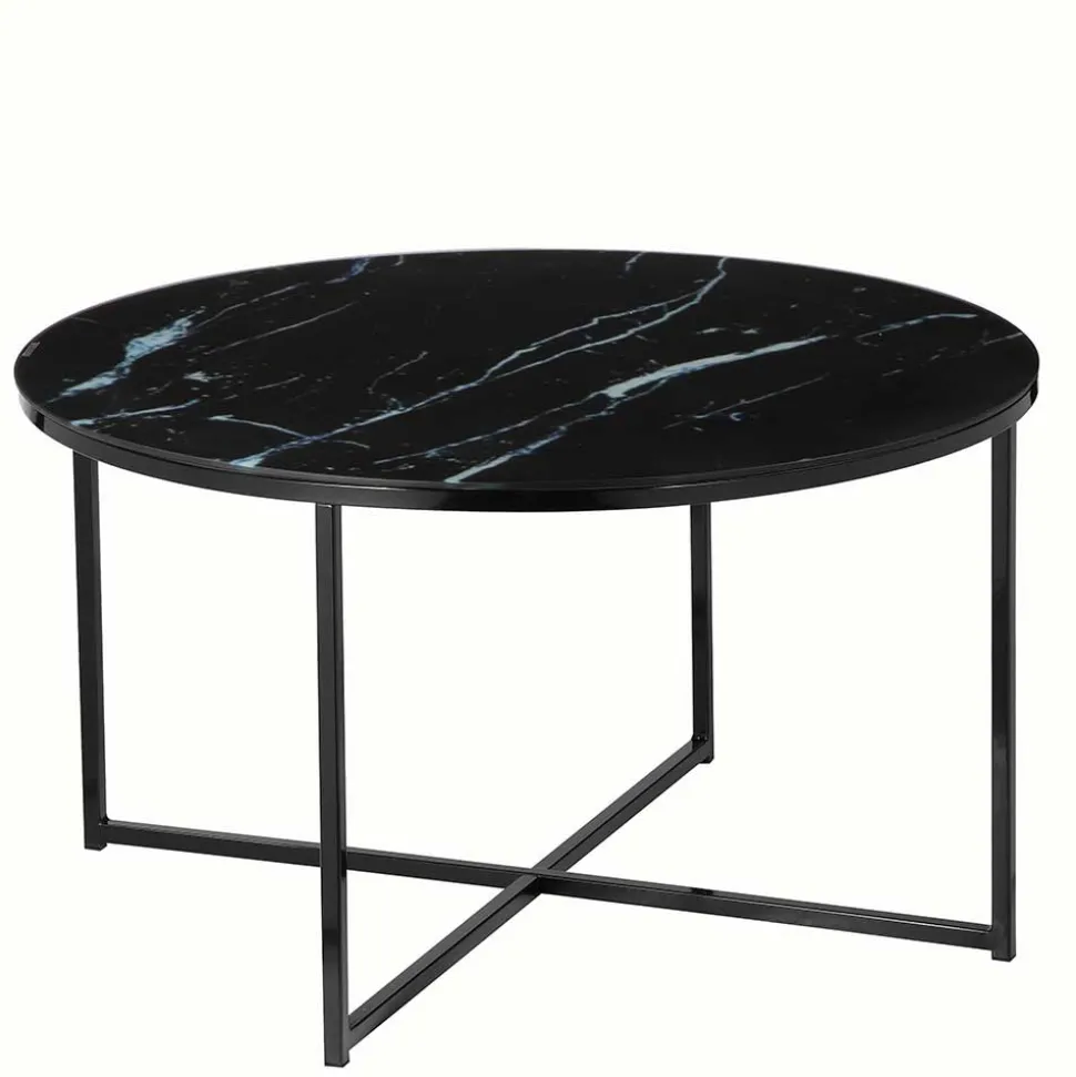 Runder Wohnzimmer Glastisch in Marmor Schwarz - Adiana