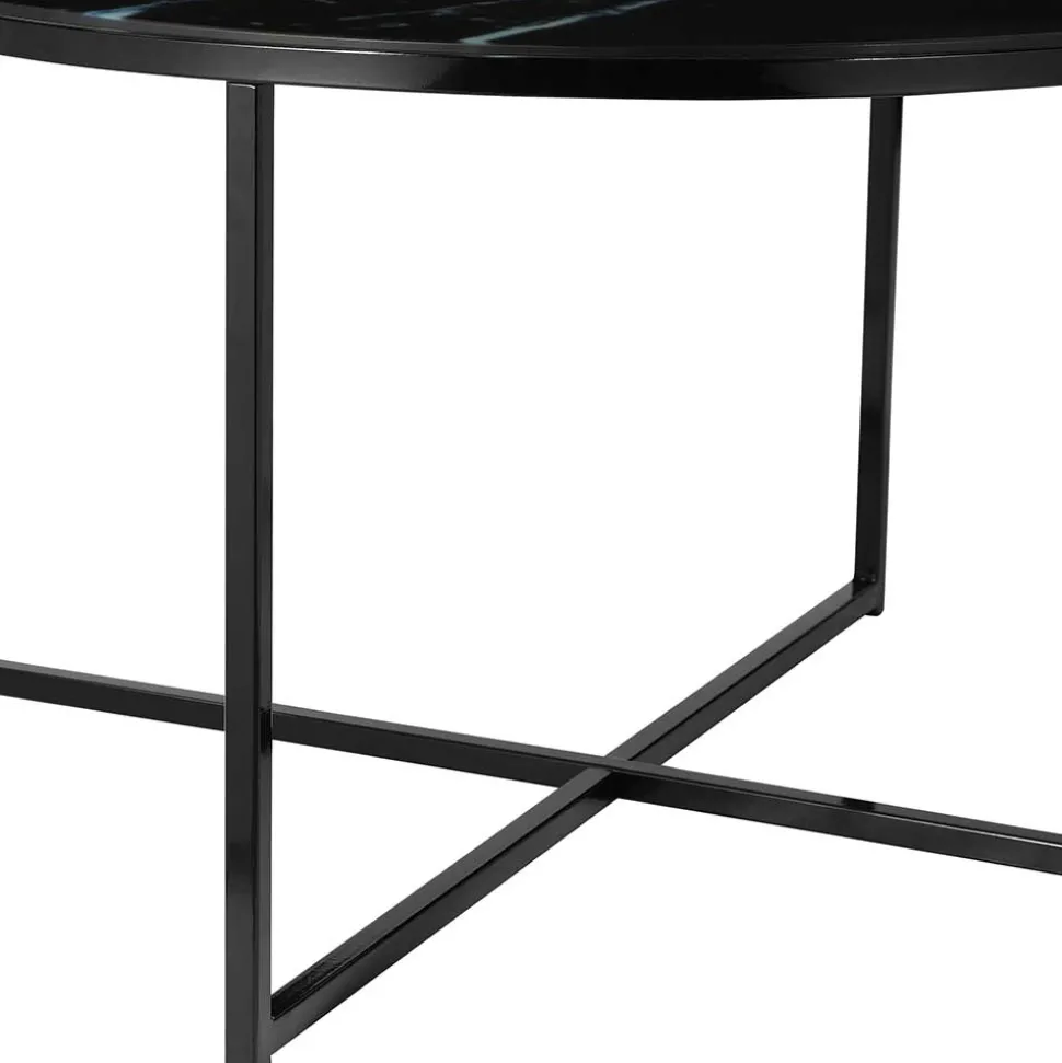 Runder Wohnzimmer Glastisch in Marmor Schwarz - Adiana