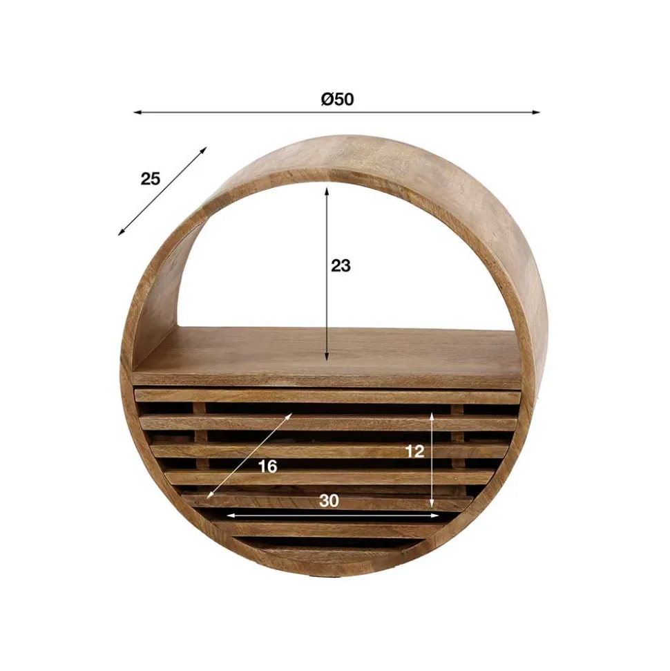 Rundes Wandregal mit Schublade - Detroit