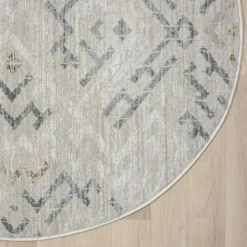 Rundteppich in Hellgrau und Creme - Frantasic