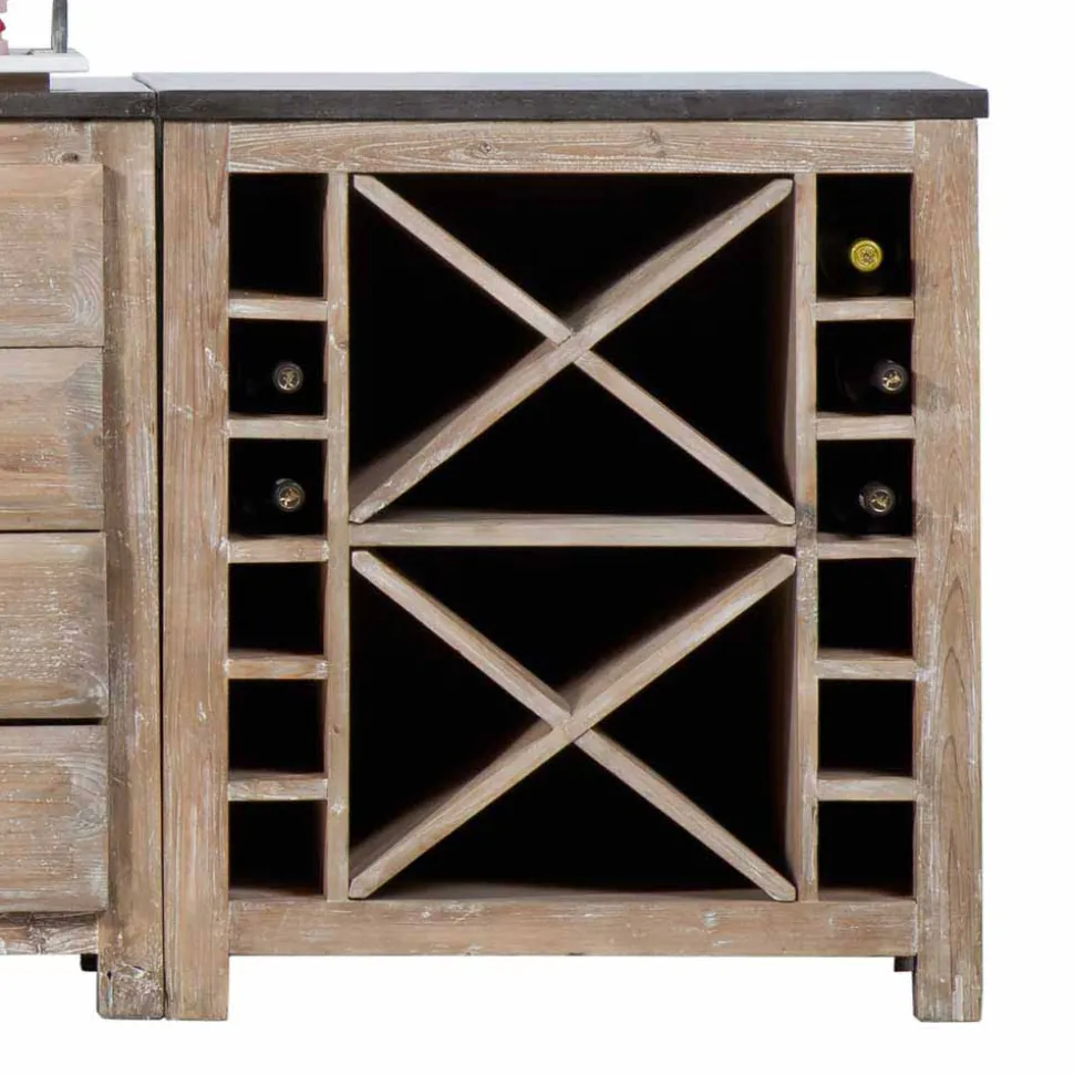 Rustikale Küchenzeile aus Recyclingholz Pinie Ashvills & Naturstein (vierteilig)