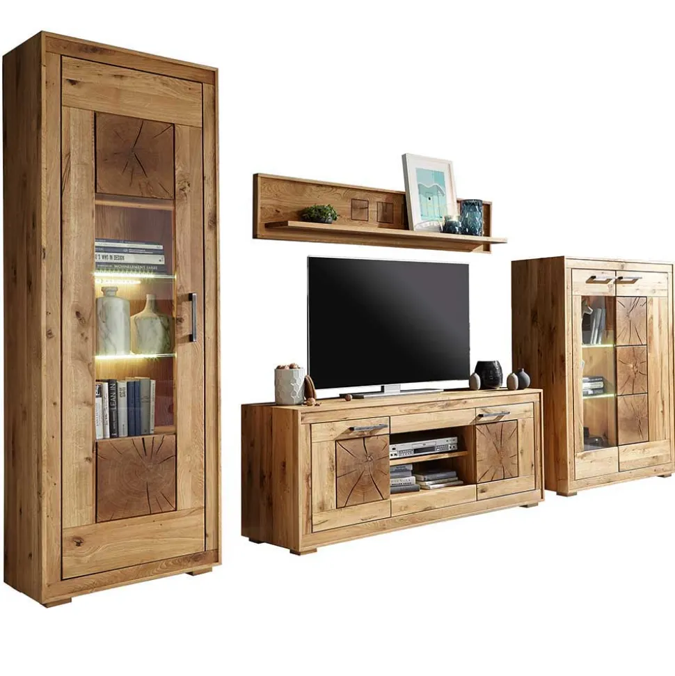 Rustikale Schrankwand Troncon aus Wildeiche (vierteilig)