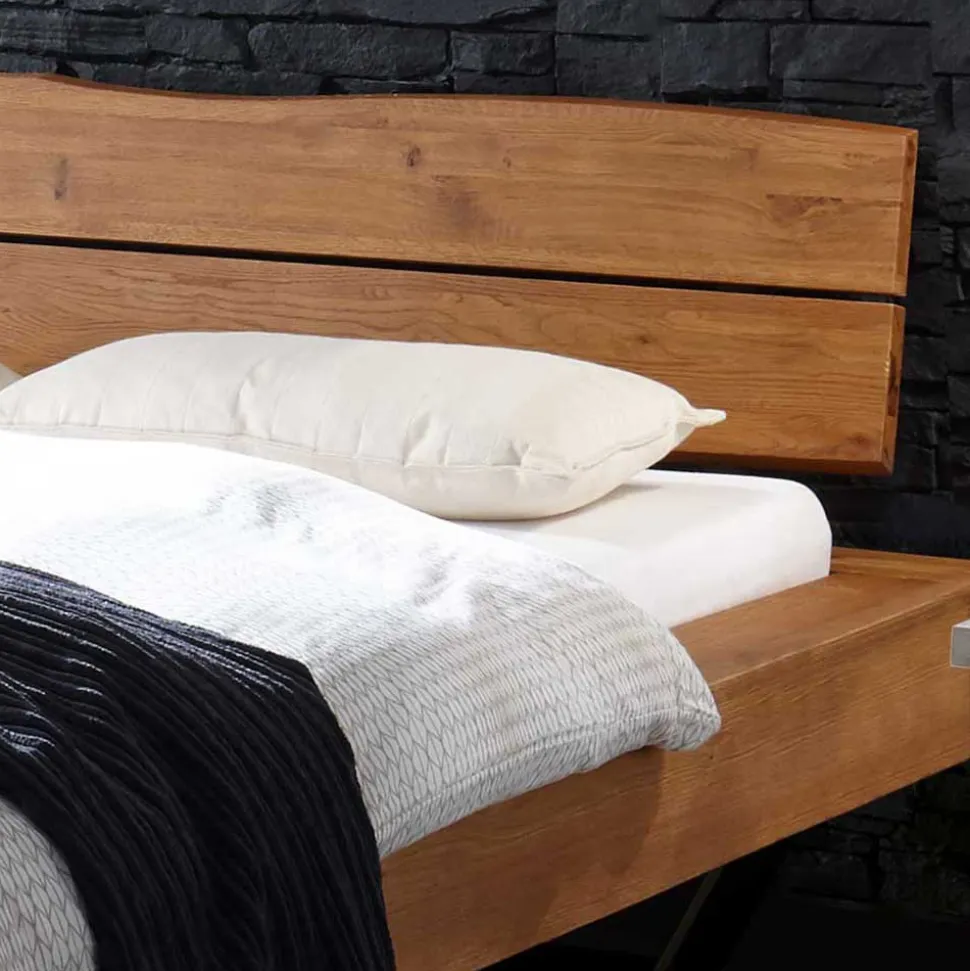 Rustikales Wildeiche Holzbett mit Metallkufen - Space