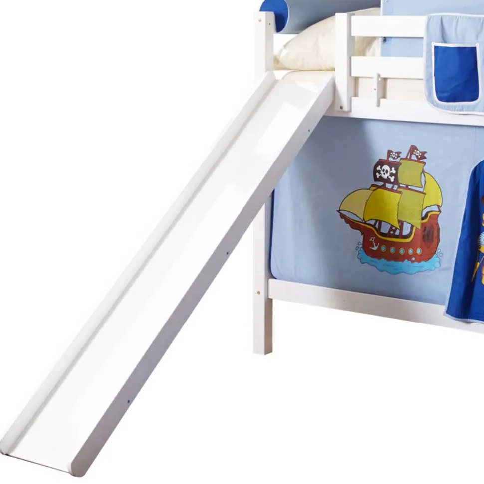 Rutsche Etagenbett mit Piraten Stoff Blau - Maryland