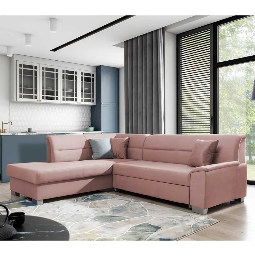 Samt Eckcouch in Altrosa mit Schlaffunktion - Donegal