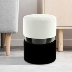Samt Hocker in Creme & Schwarz - Gilianoa