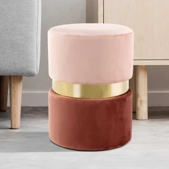 Samt Hocker in Rosa hell & dunkel mit Gold - Adelaide