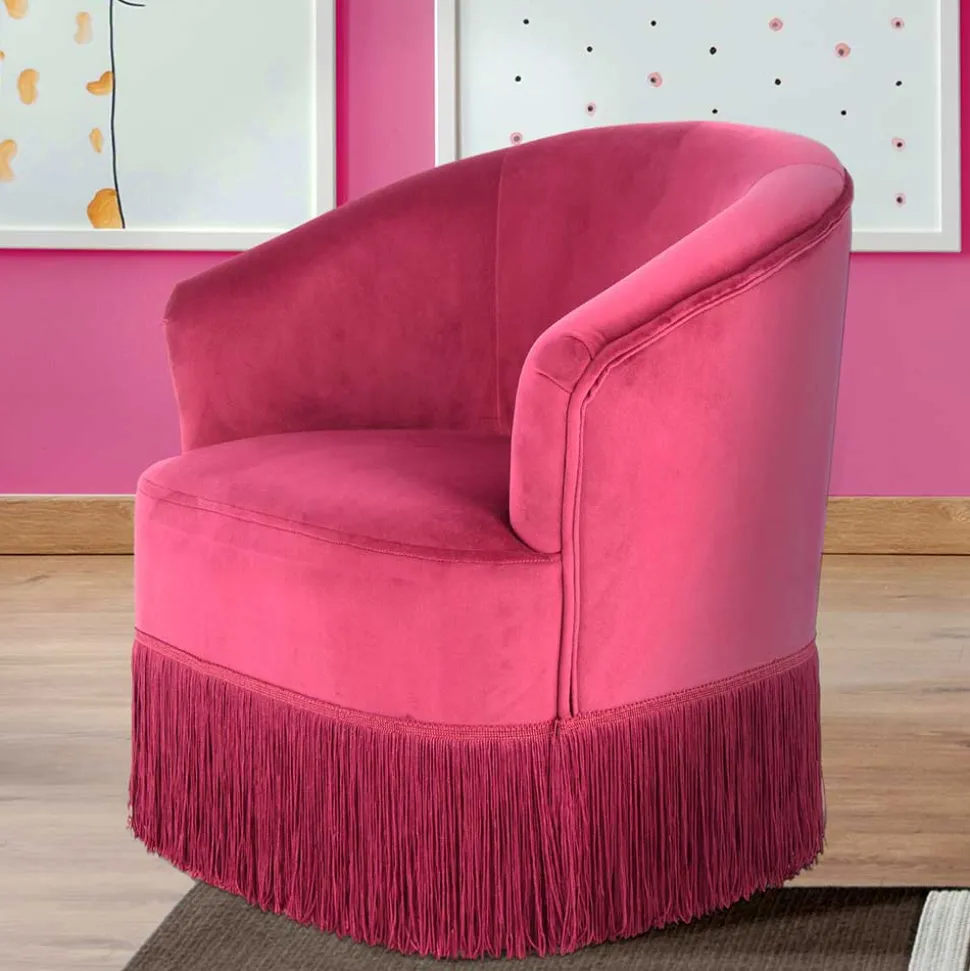 Samt Kindersessel in Pink mit Fransen - Lagada