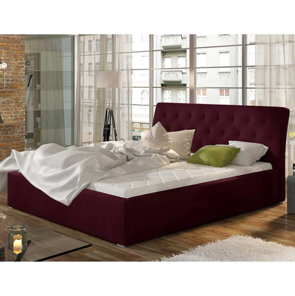 Samt Polsterbett in Bordeaux Rot - Ugian