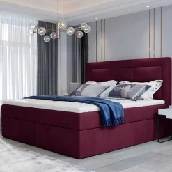 Samt Polsterbett in Bordeaux Rot - Licox