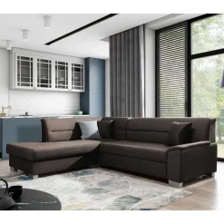 Samt Polsterecke in Dunkelbraun - Vitablo