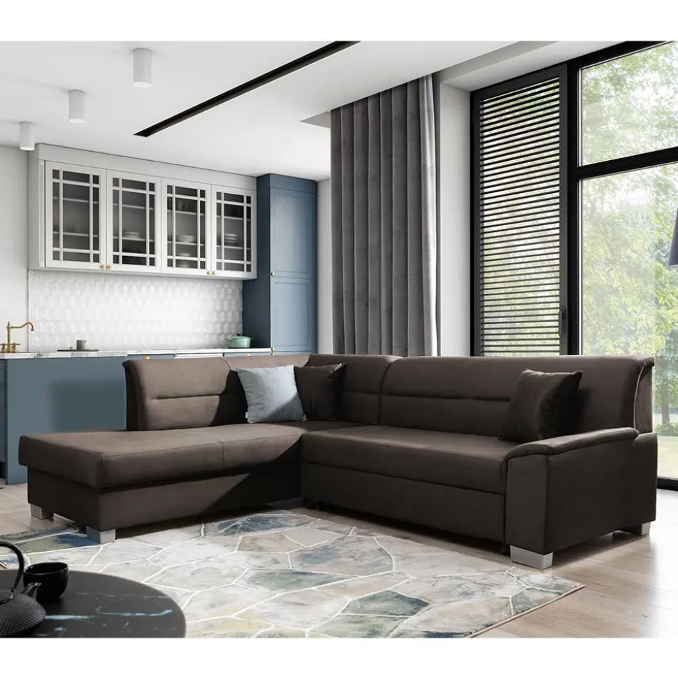 Samt Polsterecke in Dunkelbraun - Vitablo