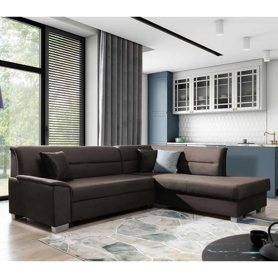 Samt Polsterecke in Dunkelbraun - Vitablo