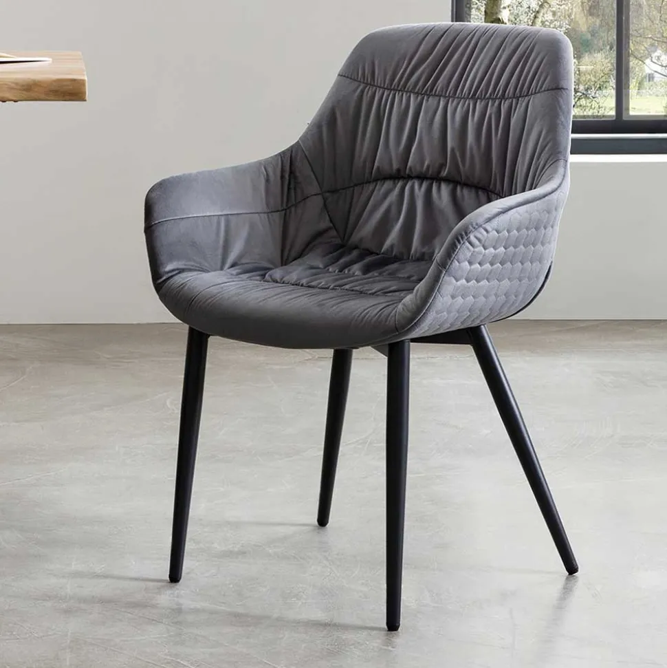 Samt Polsterstuhl mit Armlehnen in Grau - Duong