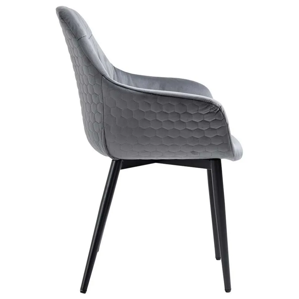 Samt Polsterstuhl mit Armlehnen in Grau - Duong