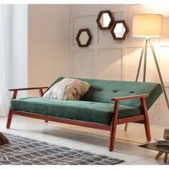 Samt Schlafsofa in Dunkelgrün & Kirschbaum - Sanfernada