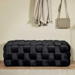 Samt Sitzbank in Schwarz Flechtdesign - Addara