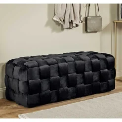 Samt Sitzbank in Schwarz Flechtdesign - Addara