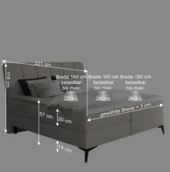 Samt-Polsterbett in Grau mit Matratzen - Breyan