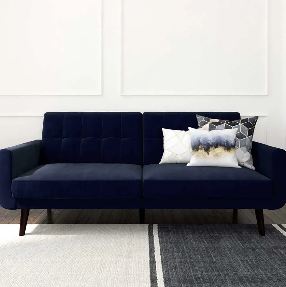 Samtsofa mit Bettfunktion in Blau - Luzillo