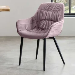 Samtstuhl mit Armlehnen in Altrosa - Blacer