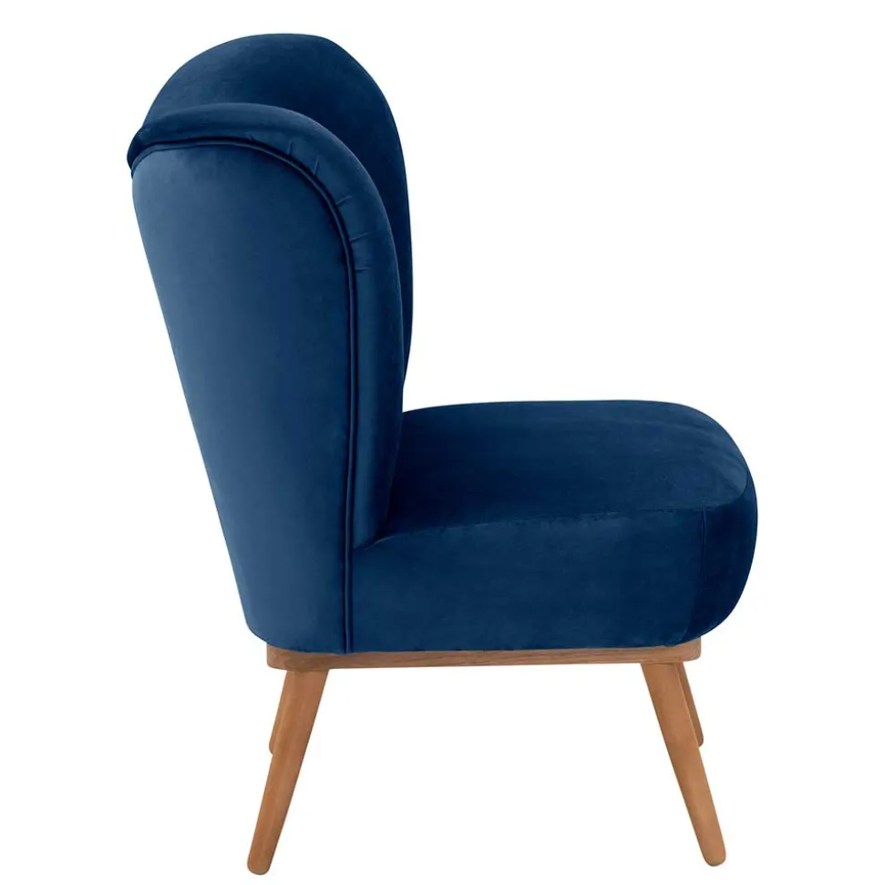 Samtvelours Sessel in Dunkelblau und Erle - Tazza