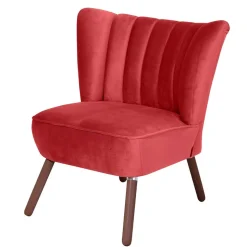 Samtvelours Sessel in Rot und Nussbaum - Darand