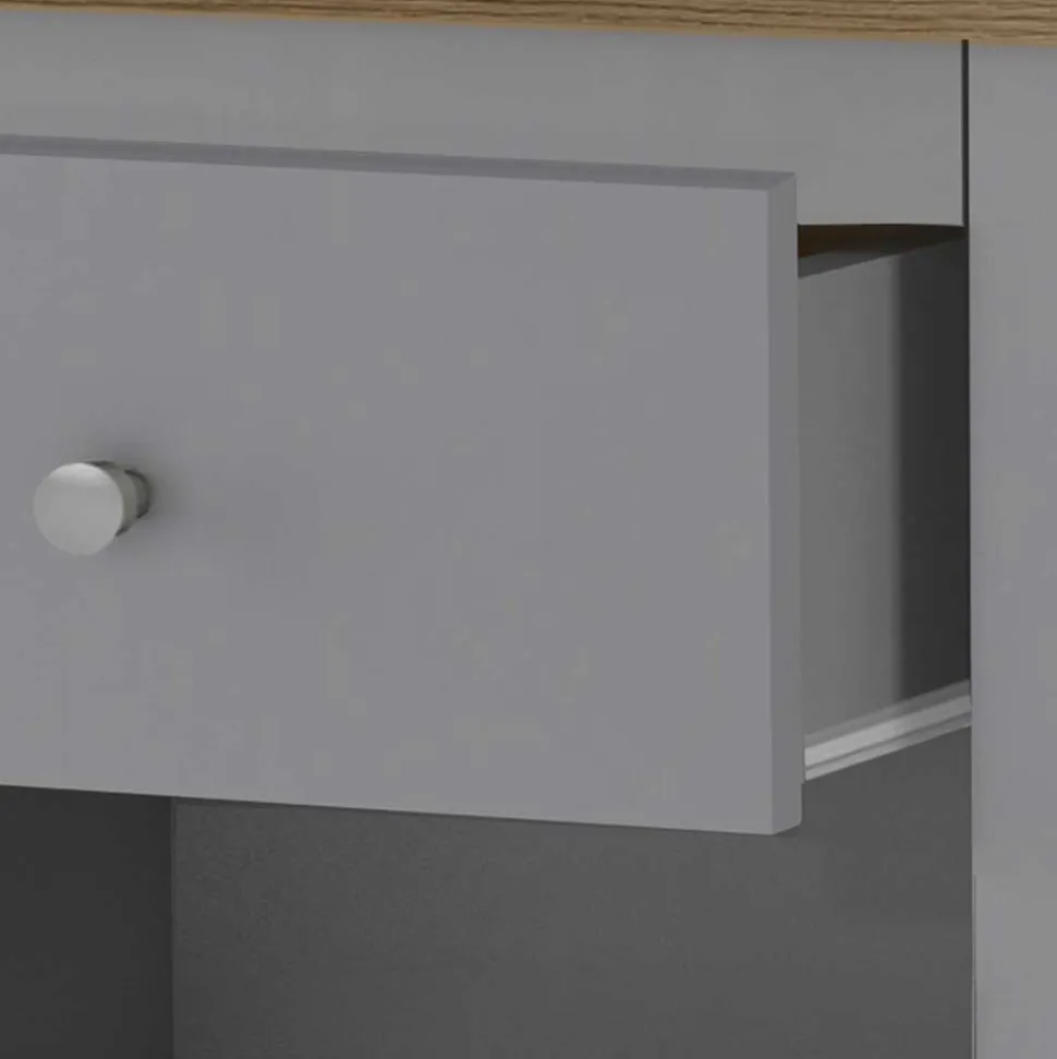 Scandi Chic Nachtkommode in Grau mit Eiche - Donia