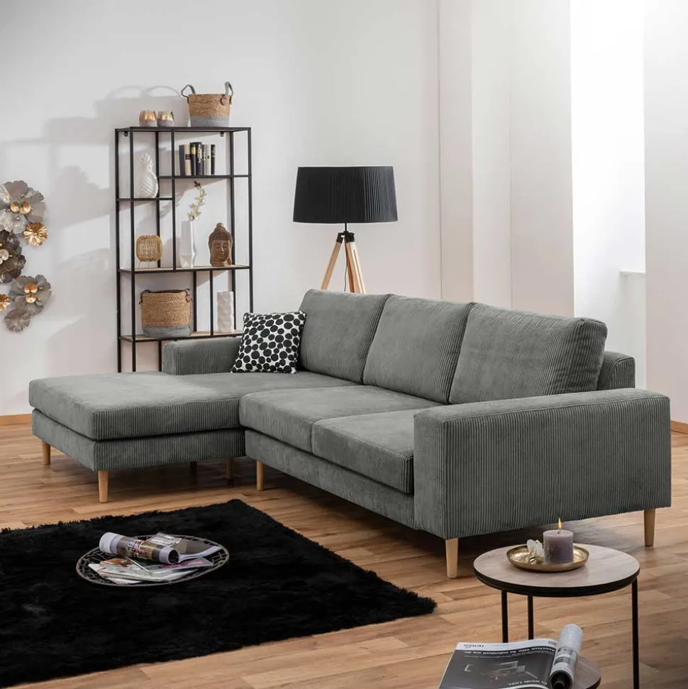 Scandi Ecksofa in Anthrazit mit Buche - Lidio