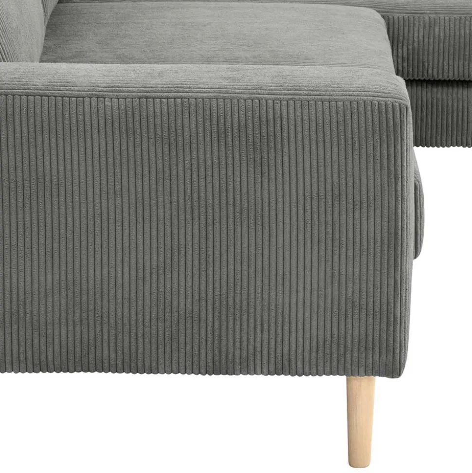 Scandi Ecksofa in Anthrazit mit Buche - Lidio