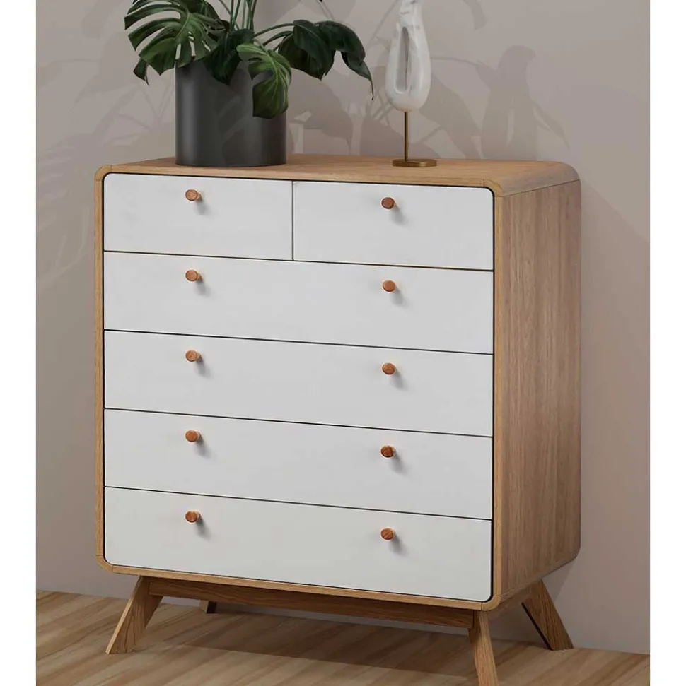 Scandi Hochkommode in Eiche mit Weiß - Jendren