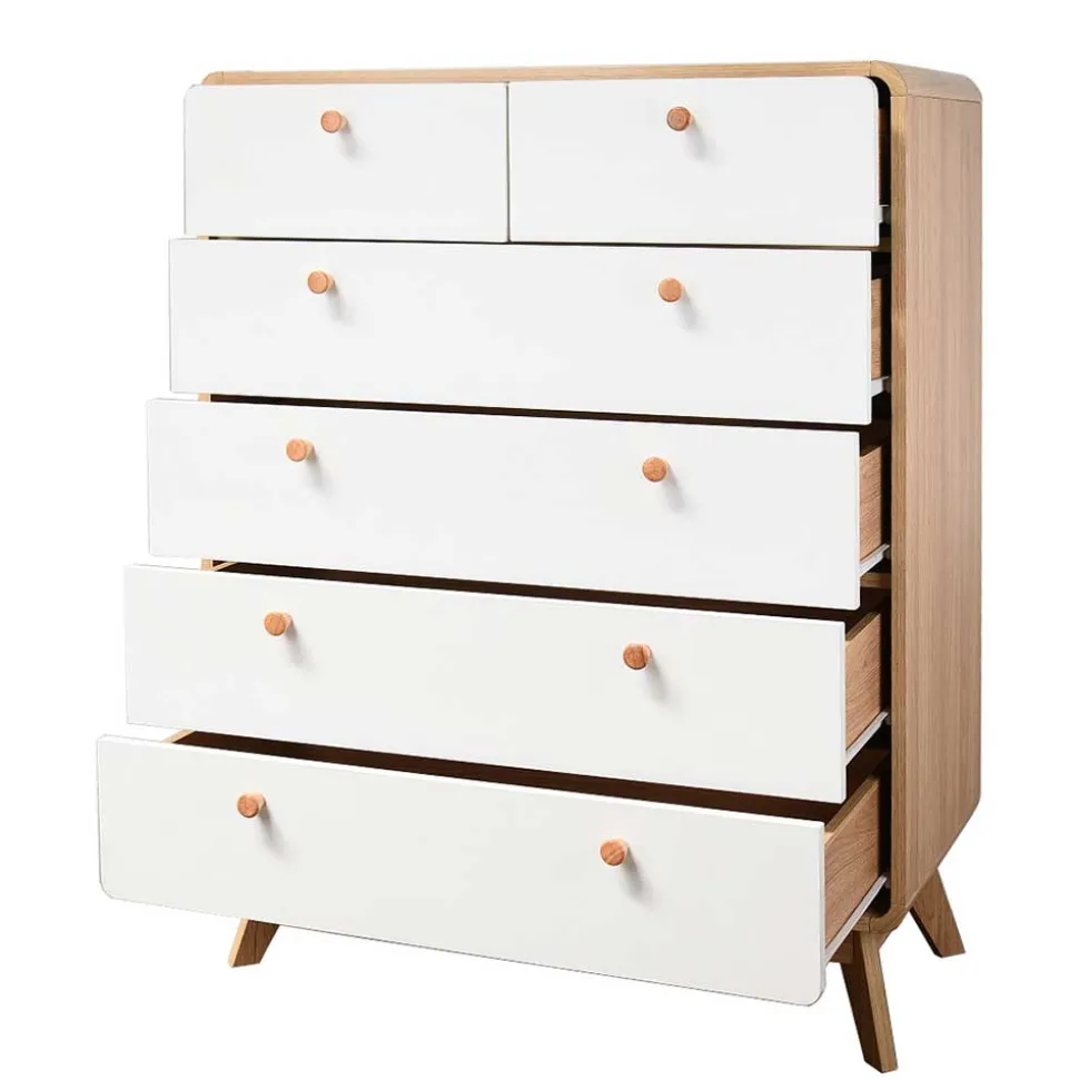 Scandi Hochkommode in Eiche mit Weiß - Jendren