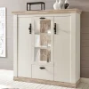 Scandi Landhaus Highboard in Weiß Pinie Shabby Nedita 140 cm breit