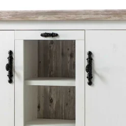Scandi Landhaus Highboard in Weiß Pinie Shabby Nedita 140 cm breit
