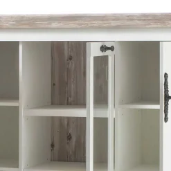 Scandi Landhaus Highboard in Weiß Pinie Shabby Nedita 140 cm breit