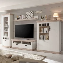Scandi Landhaus Wohnzimmermöbel Set Nedita in Weiß (vierteilig)