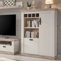 Scandi Landhaus Wohnzimmermöbel Set Nedita in Weiß (vierteilig)