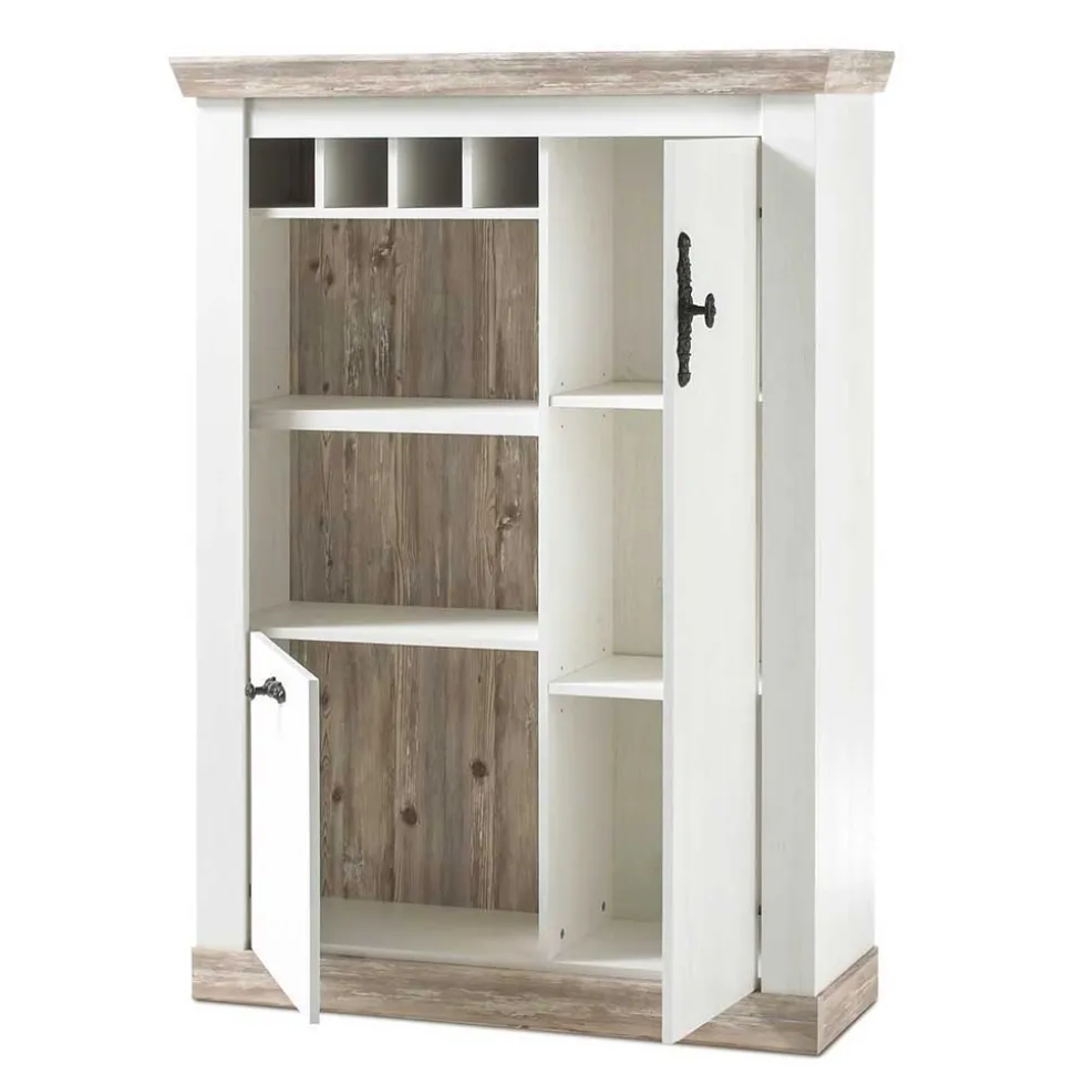 Scandi Landhaus Wohnzimmermöbel Set Nedita in Weiß (vierteilig)