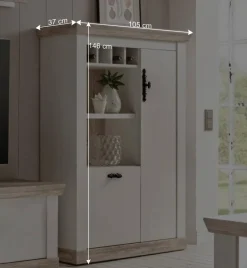 Scandi Landhaus Wohnzimmermöbel Set Nedita in Weiß (vierteilig)