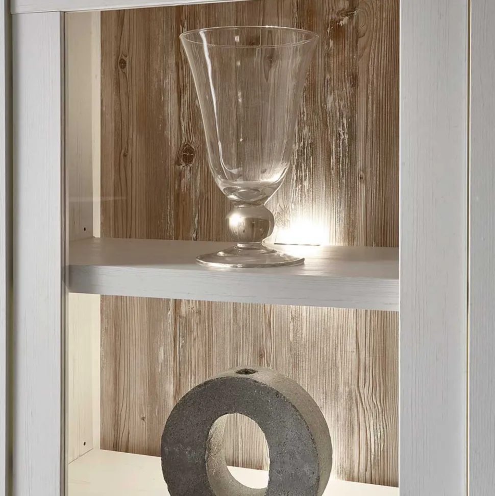 Scandi Landhaus Wohnzimmermöbel Set Nedita in Weiß (vierteilig)