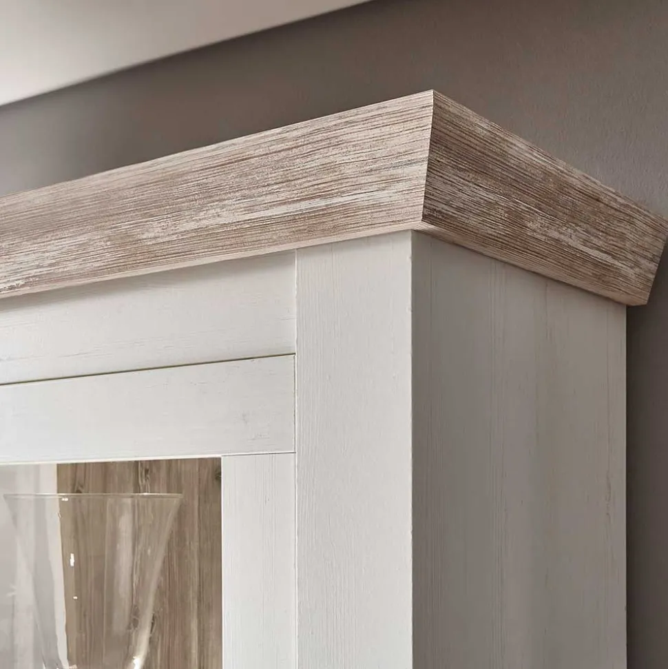 Scandi Landhaus Wohnzimmermöbel Set Nedita in Weiß (vierteilig)