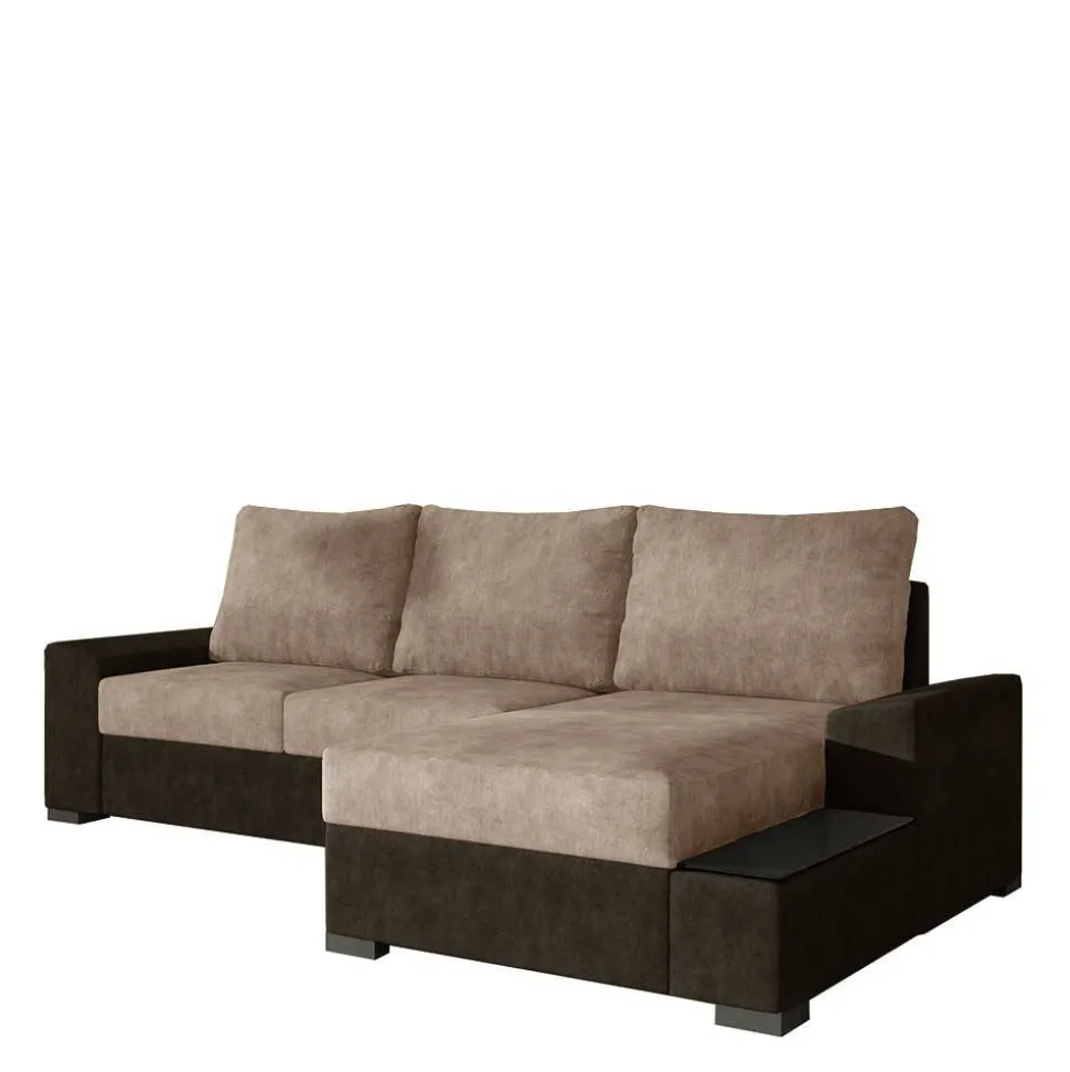 Schlafsofa Ecke in Beige und Dunkelbraun - Subra